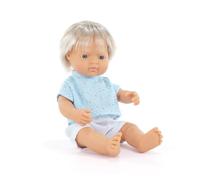 Miniland Baby Doll Blonde Boy 38cm. Made in Spain with vanilla scent. Anatomically correct. My Friends & Me collection