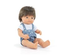 Miniland Baby Doll Brunette Boy 38cm. Made in Spain with vanilla scent. Anatomically correct. My Friends & Me collection