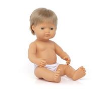 Miniland Baby doll Caucasian dark blonde boy 38 cm in polybag without underwear