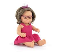 Miniland Baby Doll Caucasian Girl with down syndrome and glasses 38cm. Made in Spain with vanilla scent. Anatomically correct. My Friends & Me collection