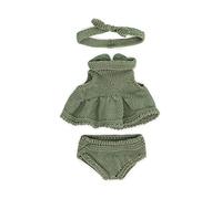Miniland Dolls: Knitted Doll outfit 21cm - Dress & Headband, made of recycled materials, for 21cm Baby doll. Model: Dress & Headband in green.