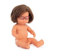 Miniland BABY DOLL CAUCASIAN GIRL WITH DOWN SYNDROME WITH GLASSES 38CM, Beige, 31110