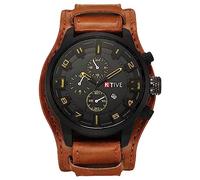 MINILUJIA Big Face Round Dial Men Cool Watches Vintage Retro Steampunk Rock Wide Leather Strap Watch Fashion Cuff Sport Watch Quartz Calendar Wristwatch, brown, Vintage Punk Hip-hop