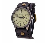 MINILUJIA Big Face Round Dial Men Cool Watches Vintage Retro Steampunk Rock Wide Leather Strap Watch Handmade Sewn with Wax Rope, black, punk vintage