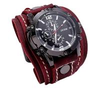 MINILUJIA Handmade Men Watches Vintage Punk Hip-hop Gothic Wide PU Leather Fashion Cuff Round Dial Quartz Wristwatch Big Dial Black Brown, red, Vintage Punk Hip-hop