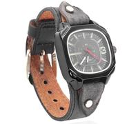 MINILUJIA Handmade Men Watches with Wax Rope Sewn Vintage Casual Soft Leather Cool Cuff Wristwatch Personalized Simple Fashion Women Watch Square Dial, vintage black