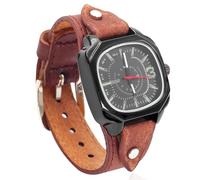 MINILUJIA Handmade Men Watches with Wax Rope Sewn Vintage Casual Soft Leather Cool Cuff Wristwatch Personalized Simple Fashion Women Watch Square Dial, deep brown