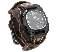 MINILUJIA Handmade Men Watches with Wax Rope Sewn Vintage Punk Hip-Hop Gothic Wide Genuine Soft Leather Cool Cuff Wristwatch Personalized Watch Square Bronze Dial, chololate color