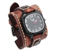 MINILUJIA Handmade Men Watches with Wax Rope Sewn Vintage Punk Hip-Hop Gothic Wide Genuine Soft Leather Cuff Man Watch Suqare Quartz Personalized Watch Big Dial, vintage brown