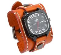 MINILUJIA Handmade Men Watches with Wax Rope Sewn Vintage Punk Hip-Hop Gothic Wide Genuine Soft Leather Cuff Man Watch Suqare Quartz Personalized Watch Big Dial, light brown