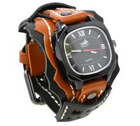 MINILUJIA Handmade Men Watches with Wax Rope Sewn Vintage Punk Hip-Hop Gothic Wide Genuine Soft Leather Cool Cuff Wristwatch Personalized Watch Square Bronze Dial, black+brown