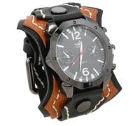 MINILUJIA Handmade Men Watches with Wax Rope Sewn Vintage Punk Hip-Hop Gothic Wide Genuine Soft Leather Cool Cuff Wristwatch Personalized Watch Square Bronze Dial, black+brown