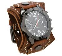 MINILUJIA Handmade Men Watches with Wax Rope Sewn Vintage Punk Hip-Hop Gothic Wide Genuine Soft Leather Cool Cuff Wristwatch Personalized Watch Square Bronze Dial, deep brown