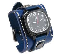 MINILUJIA Handmade Men Watches with Wax Rope Sewn Vintage Punk Hip-Hop Gothic Wide Genuine Soft Leather Cuff Man Watch Suqare Quartz Personalized Watch Big Dial, blue