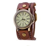MINILUJIA Handmade Vintage Retro Punk Men Wrist Watch Bronze Dial Wide Genuine Leather Band Cuff Quartz Man Watches for Halloween, brown1, men's Standard, Quartz Watches