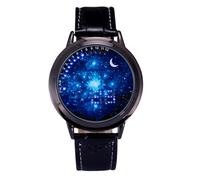 MINILUJIA LED Touch Screen Watch Unique Cool Watch Meteor Shower Wish Tree Brain Universe Milky Way Simple Black Dial Watch with Soft Leather Strap Black Band milky way for men men's Standard popular
