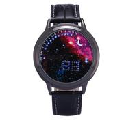 MINILUJIA LED Touch Screen Watch Unique Cool Watch Meteor Shower Wish Tree Brain Universe Milky Way Simple Black Dial Watch with Soft Leather Strap Black Band meteor shower for women Women's Standard