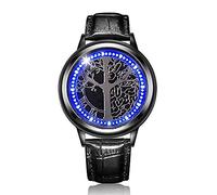 MINILUJIA LED Touch Screen Watch Unique Cool Watch Meteor Shower/Wish Tree Brain/Universe Milky Way/Simple Black Dial Watch with Soft Leather Strap Black Band, Wish Tree Black Dial, men's standard