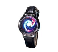 MINILUJIA LED Touch Screen Watch Unique Cool Watch Meteor Shower/Wish Tree Brain/Universe Milky Way/Simple Black Dial Watch with Soft Leather Strap Black Band, red sky for men, binary