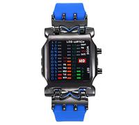 MINILUJIA Men Cool Digital Watch Binary Time LED Display Waterproof with Rubber Band Unique Creative Fashion Sport Wristwatches One PCS, blue, Digital