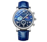 MINILUJIA Men's Waterproof Watch with World Map - 50 m - Starry Creative Universe - Earth - Globe - Moon, Sun - Rotatable - Customizable - for Men, Blue, One size