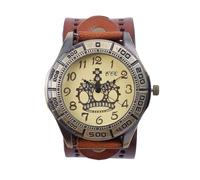 MINILUJIA Women Leather Watches Handmade Vintage Retro Punk Women Wrist Watch Bronze Dial Crown Pattern Quartz Men Watches, brown, vintage punk retro leather
