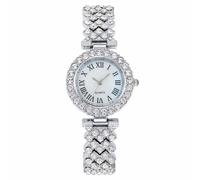 MINILUJIA Women Luxury Stainless Steel Quartz Analog Watches Artificial Crystal Shining Bling Starry Sky Small Round Dial Wedding Party Dress Wrist Watches (Silver)