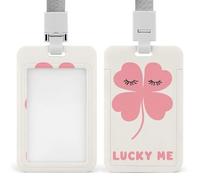 Minimal A Four-Leaf Clover Lucky Me ID Badge Holder Retractable Clip Card Holder Card Protector Name Badge Name Tag for Work Office Doctor Nurse