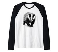 Minimal Badger Art - Bold Black and White Wildlife Raglan Baseball Tee
