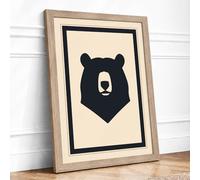 Minimal Bear Minimalist Framed Wall Art Print A1 (84.1×59.4cm) Oak, Wall Decor for Living Room, Bedroom, Office & Home, Ready to Hang, Art Gift