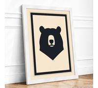 Minimal Bear Minimalist Framed Wall Art Print A2 (59.4×42cm) White, Wall Decor for Living Room, Bedroom, Office & Home, Ready to Hang, Art Gift