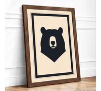 Minimal Bear Minimalist Framed Wall Art Print A3 (42×29.7cm) Walnut, Wall Decor for Living Room, Bedroom, Office & Home, Ready to Hang, Art Gift
