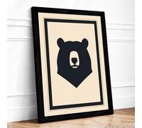 Minimal Bear Minimalist Framed Wall Art Print A4 (29.7×21cm) Black, Wall Decor for Living Room, Bedroom, Office & Home, Ready to Hang, Art Gift
