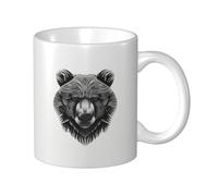 Minimal Black and White Bear Head Ceramic Cup, Elegant Coffee Mug Tee Drinkware Water Cup for Home Office 11oz