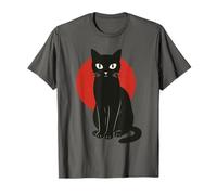 Minimal Black Cat Red Moon Symbolic Murakami T-Shirt