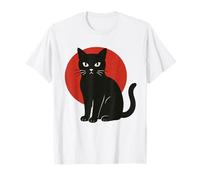 Minimal Black Cat Red Moon Symbolic Murakami T-Shirt