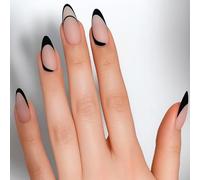 Minimal Black Outline Long Almond Press On Nails With Semi-Transparent Matte Finish - Full Cover False Nails For Women Modern Design Daily Wear And Formal Occasions Easy Application Natural Look