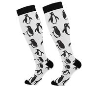 Minimal Black White Penguin Compression Socks for Women Men 15-20 mmHg Knee High Socks for Running sport Color946