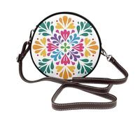 Minimal Cartoon Mexican Flower Simple Women Round Crossbody Bags Leather Sling Bag Purse