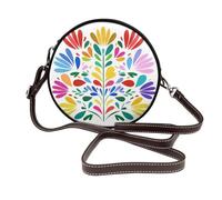 Minimal Colorful Mexican Flower Simple Women Round Crossbody Bags Leather Sling Bag Purse