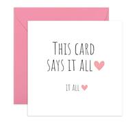 Minimal Cute Love Card - “This Card Says It All” - Simple Heart,Sweet Anniversary or Valentines Day Greeting for Her Women Wife Girlfriend Fiance Babe Bae Hun - Comes with Stickers