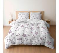 Minimal Elegant Purple Star Pattern Printed Duvet Cover, Reversible White Quilt Cover Bedding Double Bed Set, Cosy Soft Hypoallergenic Non-Iron Comforter Covers with Pillowcases