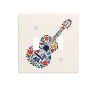 Minimal Guitar with Flower Double Gang Toggle Light Cover Wall Plate Switch Decor Standard Size - 11.4x11.4cm