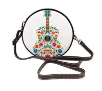Minimal Guitar With Flower Simple Women Round Crossbody Bags Leather Sling Bag Purse