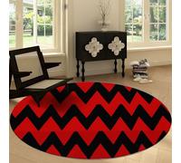 Minimal Illustration Patterns 160 cm Round Rugs Living Room, Non-slip Area Rugs for Bedroom - Red Black Triangles Waves Soft Washable Low pile Carpet for Bedroom Living Dining Room Entryway
