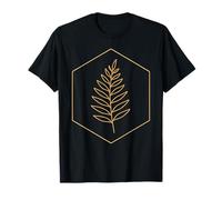 Minimal Leaf Stem in Hexagon Line Art Botanical Badge Icon T-Shirt
