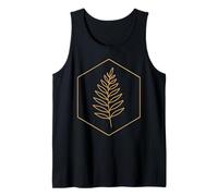 Minimal Leaf Stem in Hexagon Line Art Botanical Badge Icon Tank Top