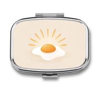 Minimal Mid Century Sunny Side Up Egg Pill Box 2 Compartment Portable Medicine Pill Case Travel Pill Organizer for Pocket Purse
