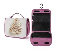 Minimal Natural Color Botanical Fern Leaf Travel Toiletry Bag for Women,Hanging Makeup Organizer with Hook for Shampoo