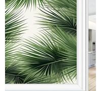 Minimal Nature Leaves Stained Glass Window Film Tropical Plant Watercolor Privacy Window Film Glass Door Covering Non-Adhesive Window Stickers for Bathroom Kitchen 70 x 120 cm